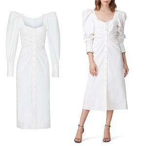 Prabal Gurung Elegant White Dress with Puff Sleeves and Pearl Buttons​​